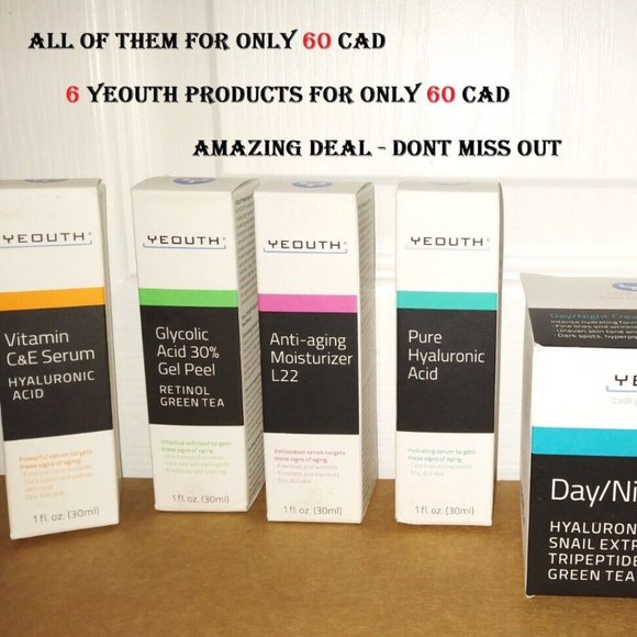 6 YEOUTH Products - AMAZING DEAL ONLY 60 CAD - ALL SKIN CARE PRODUCTS - Picture 1 of 2